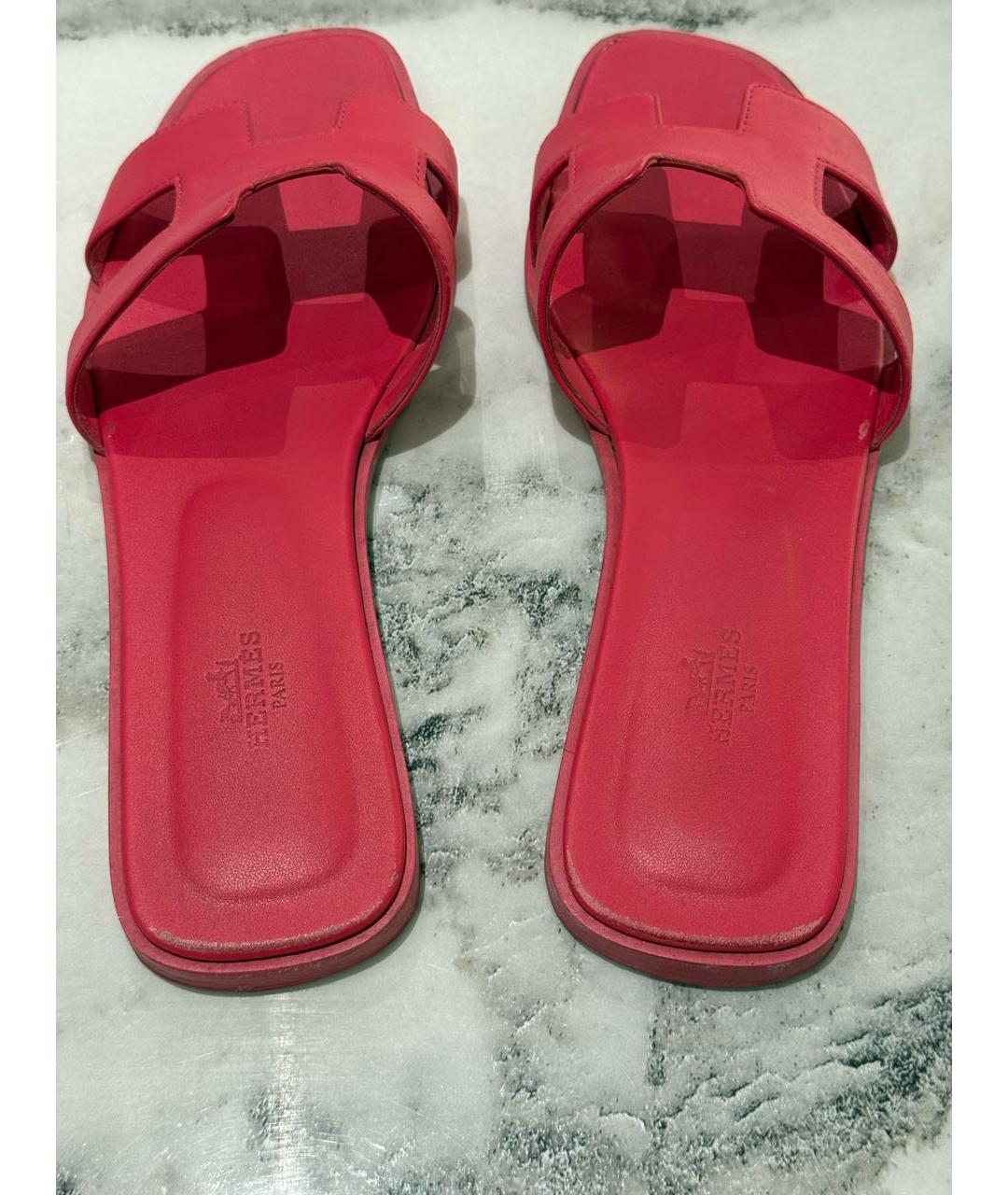 HERMES Фуксия кожаные шлепанцы, фото 2