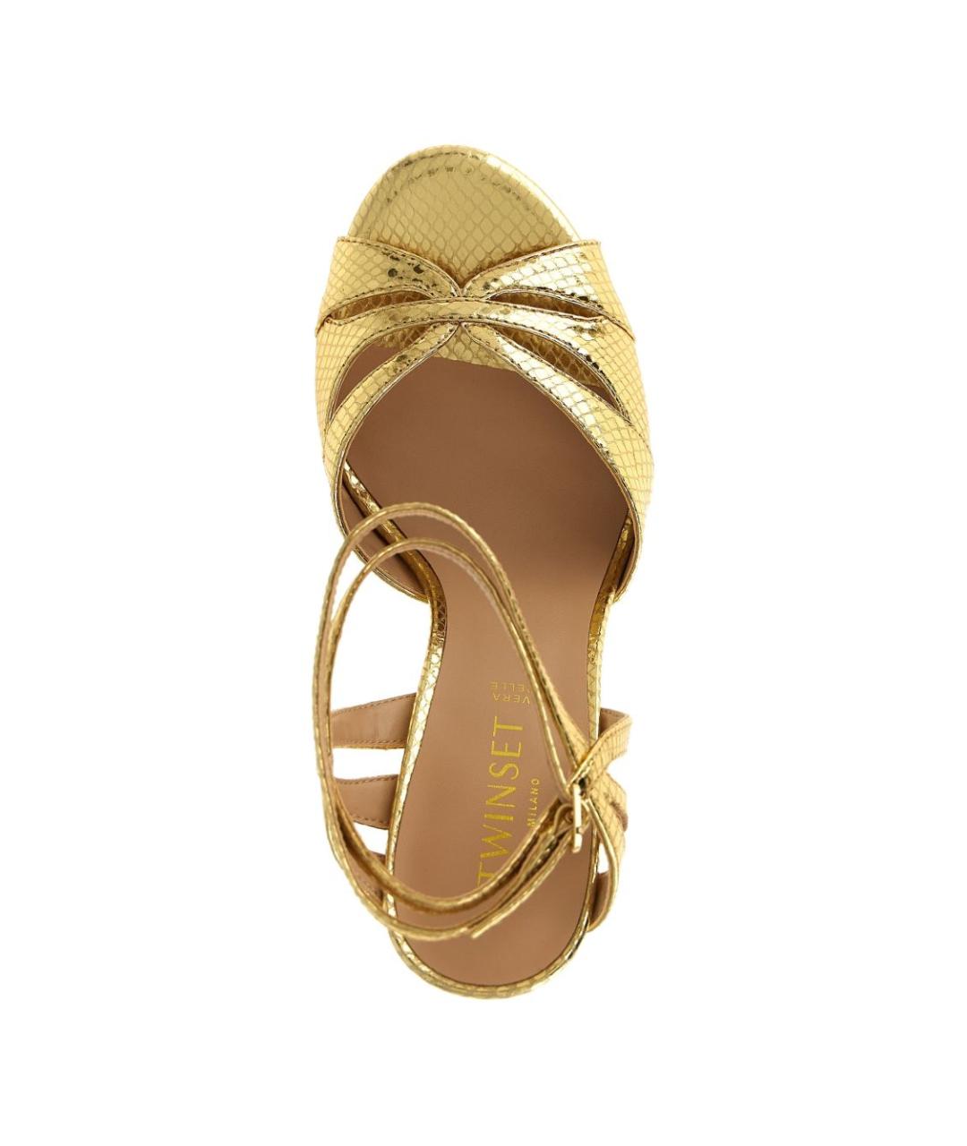 TWIN-SET Золотые кожаные босоножки, фото 2