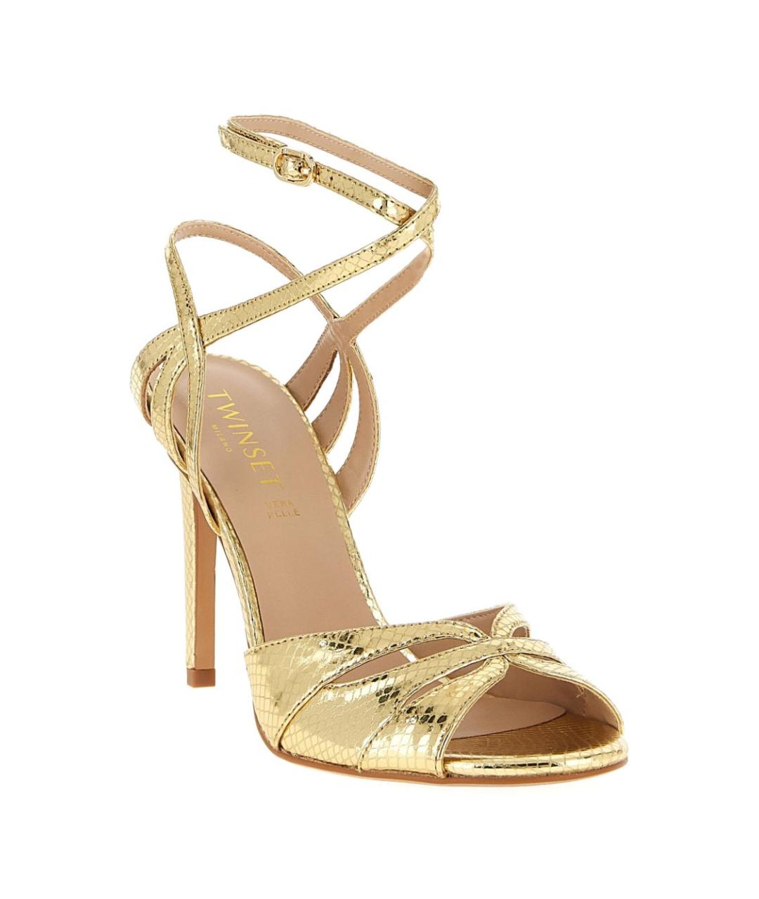 TWIN-SET Золотые кожаные босоножки, фото 4