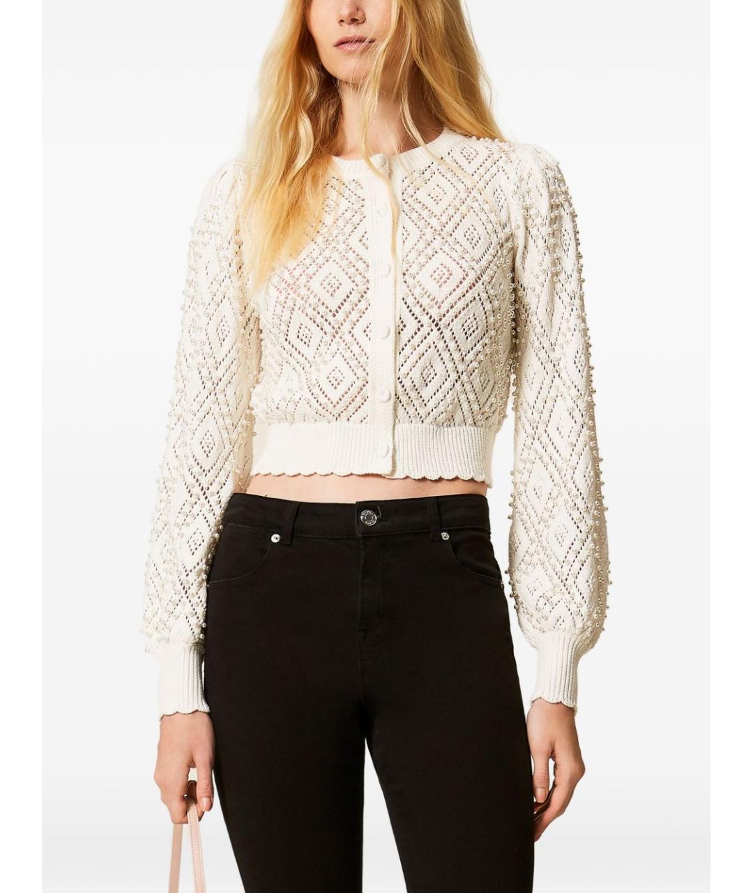 TWIN-SET Белый хлопковый кардиган, фото 4