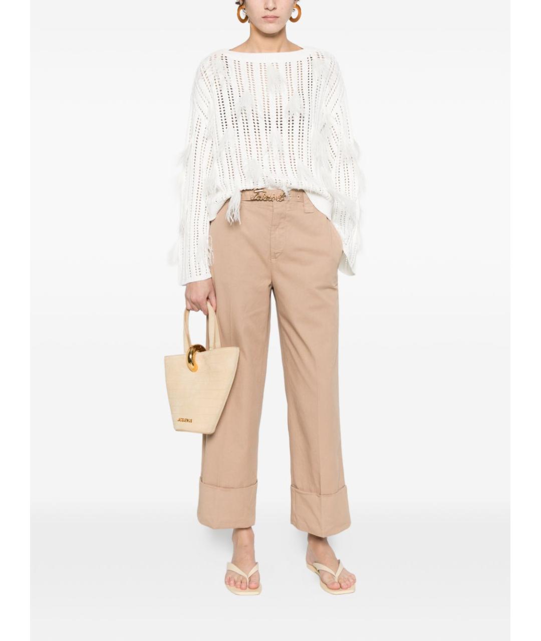 TWIN-SET Бежевые хлопковые прямые брюки, фото 5