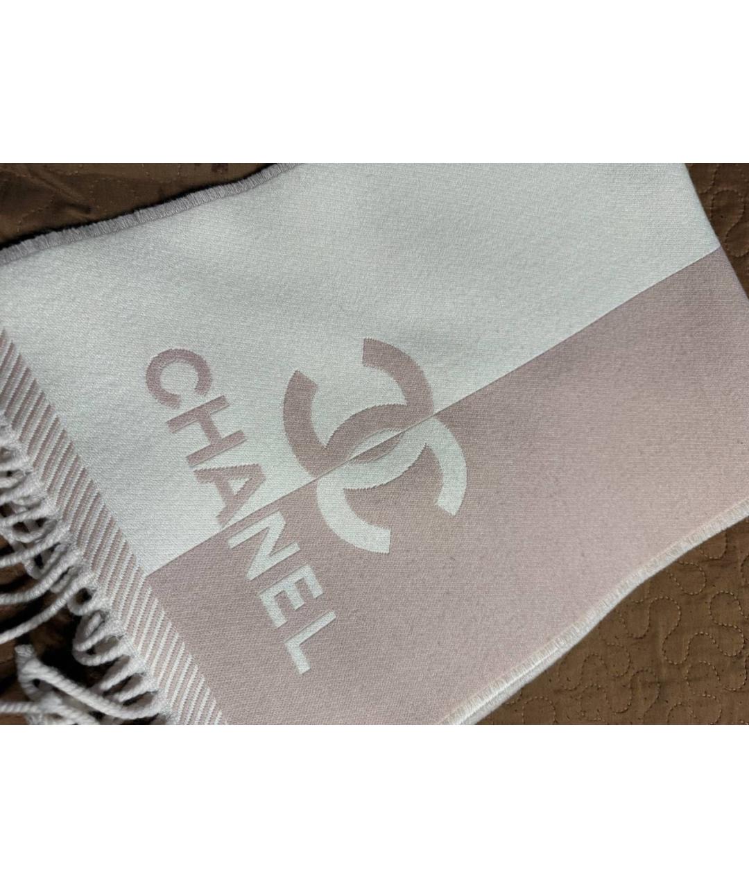CHANEL Розовый шерстяной шарф, фото 4