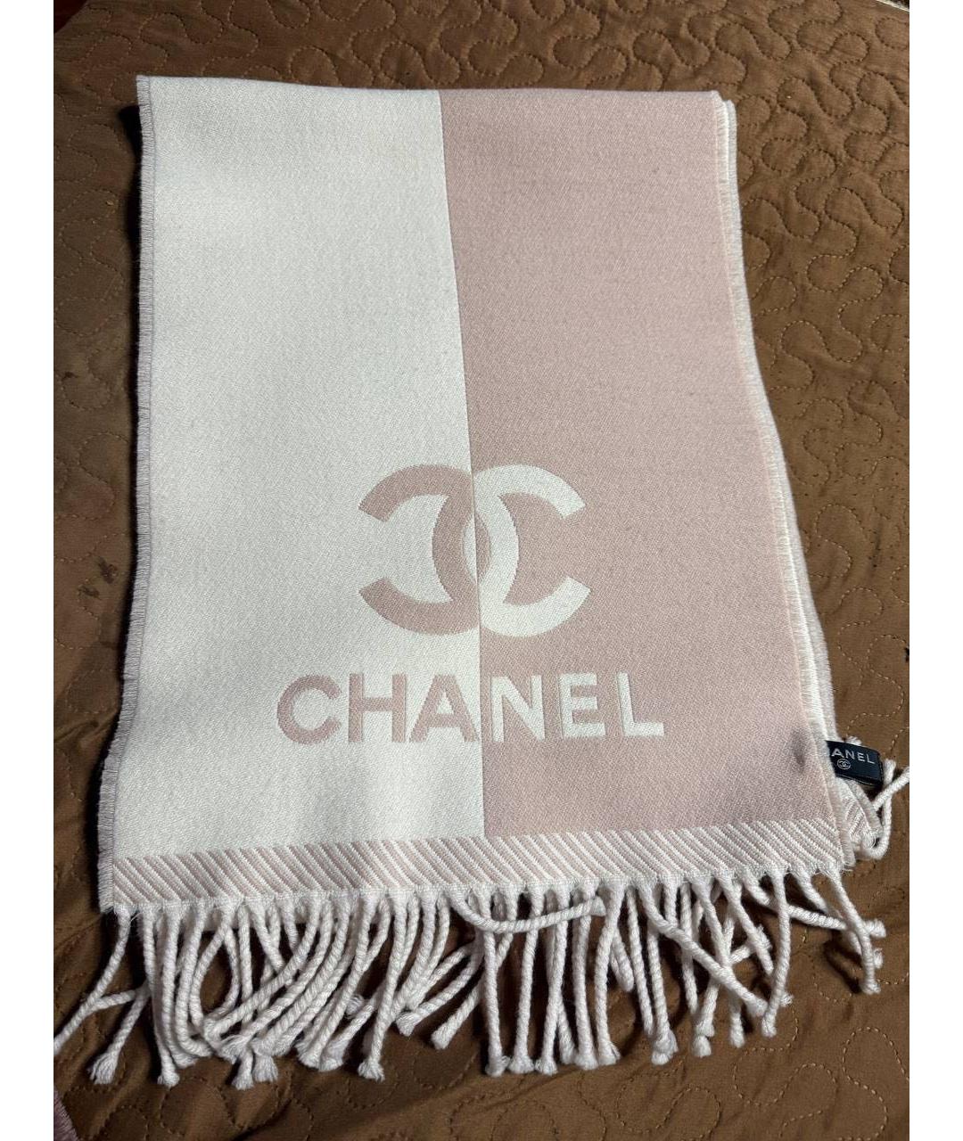 CHANEL Розовый шерстяной шарф, фото 5