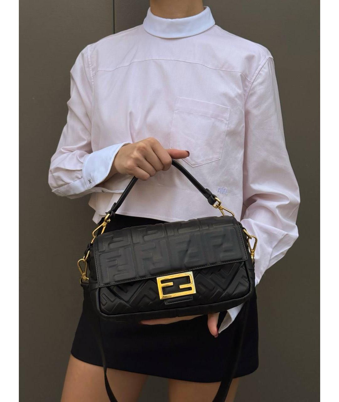 FENDI Черная кожаная сумка с короткими ручками, фото 2