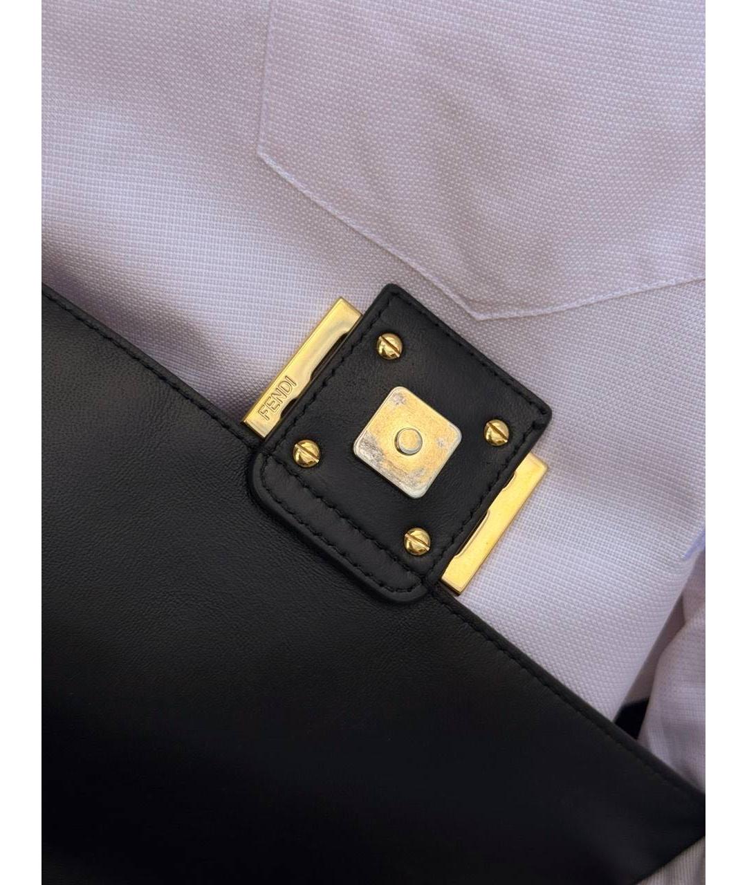 FENDI Черная кожаная сумка с короткими ручками, фото 5