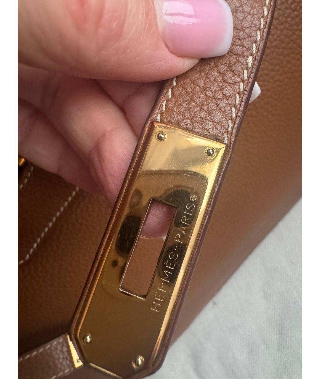 HERMES Коричневая кожаная сумка с короткими ручками, фото 4