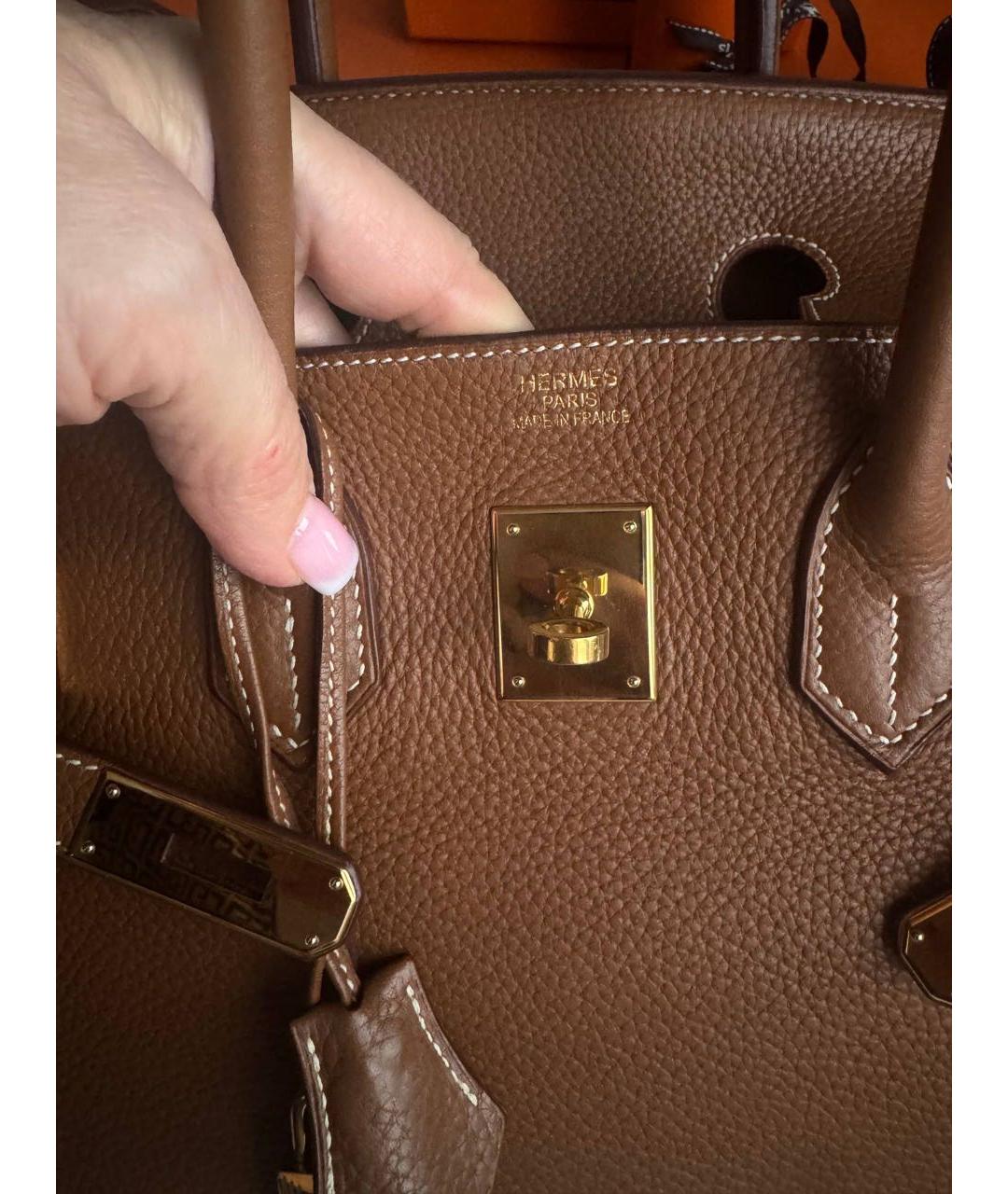HERMES Коричневая кожаная сумка с короткими ручками, фото 5