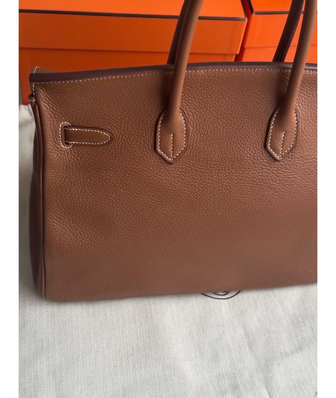 HERMES Коричневая кожаная сумка с короткими ручками, фото 3