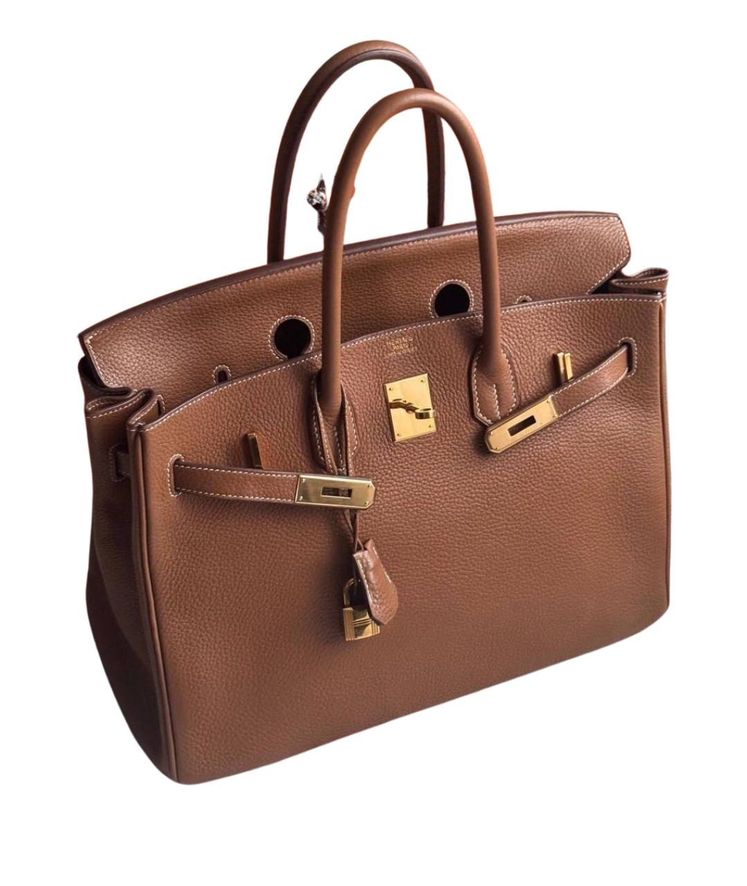 HERMES Коричневая кожаная сумка с короткими ручками, фото 2