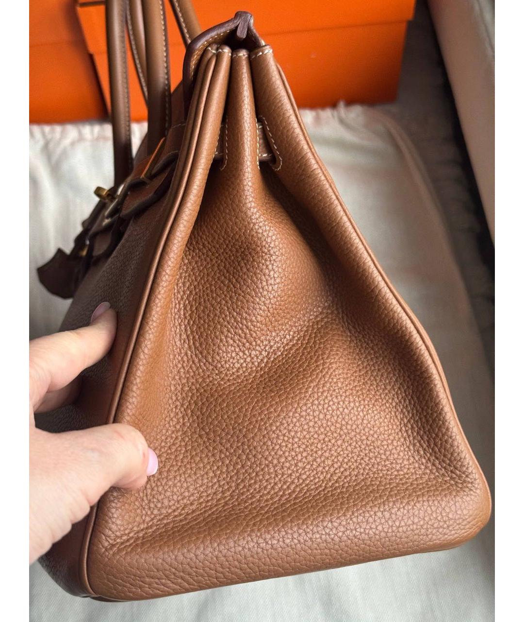 HERMES Коричневая кожаная сумка с короткими ручками, фото 7