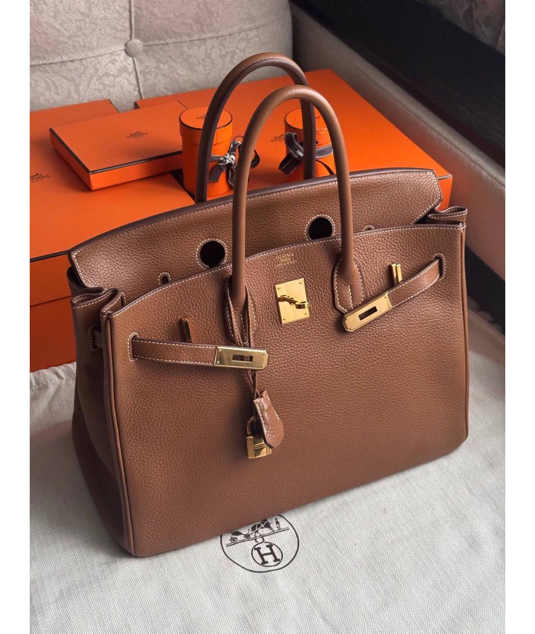 HERMES Коричневая кожаная сумка с короткими ручками, фото 8