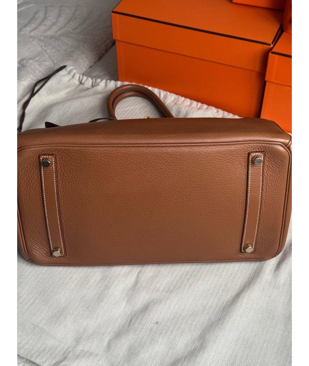 HERMES Коричневая кожаная сумка с короткими ручками, фото 6