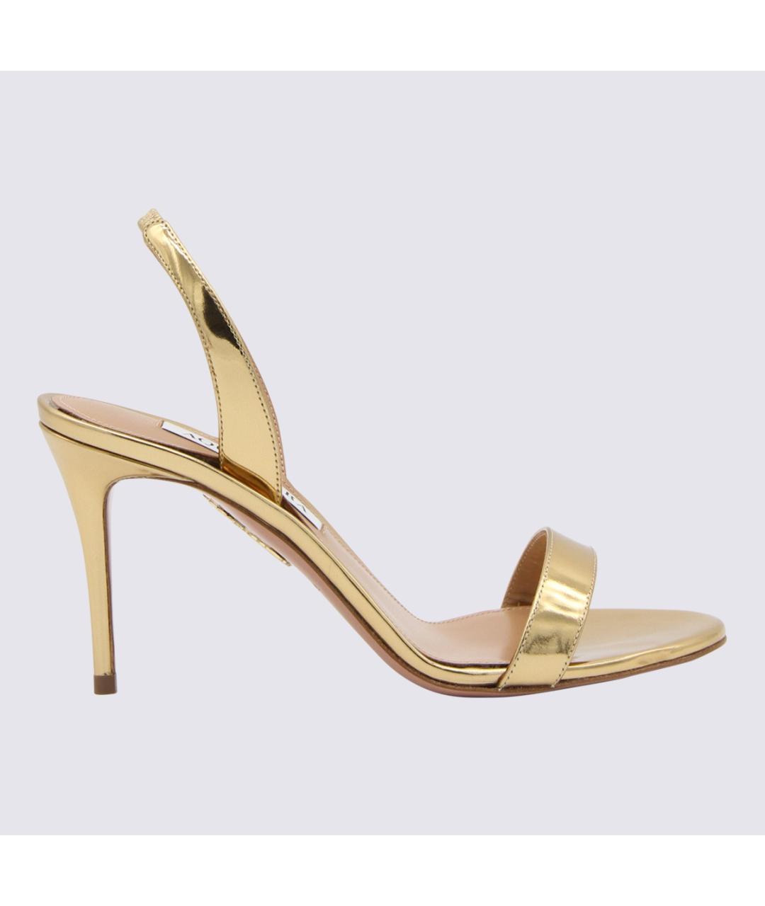 AQUAZZURA Золотые кожаные сандалии, фото 3