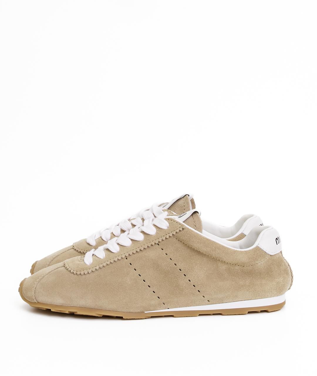 MIU MIU Бежевые замшевые кеды, фото 3