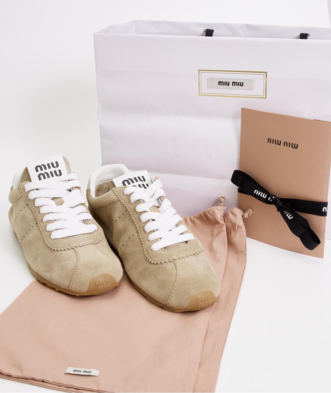 MIU MIU Бежевые замшевые кеды, фото 9