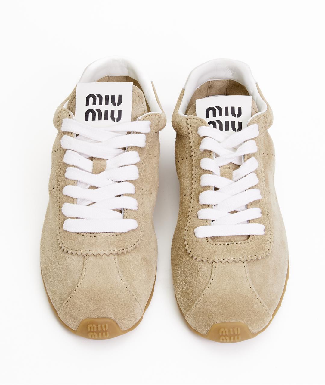 MIU MIU Бежевые замшевые кеды, фото 5