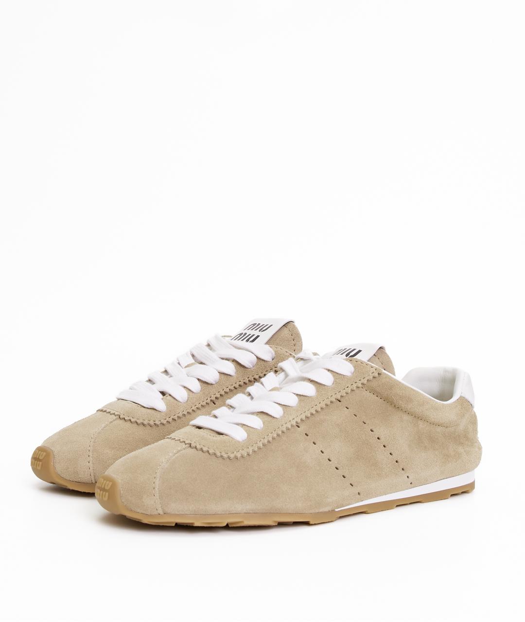 MIU MIU Бежевые замшевые кеды, фото 2