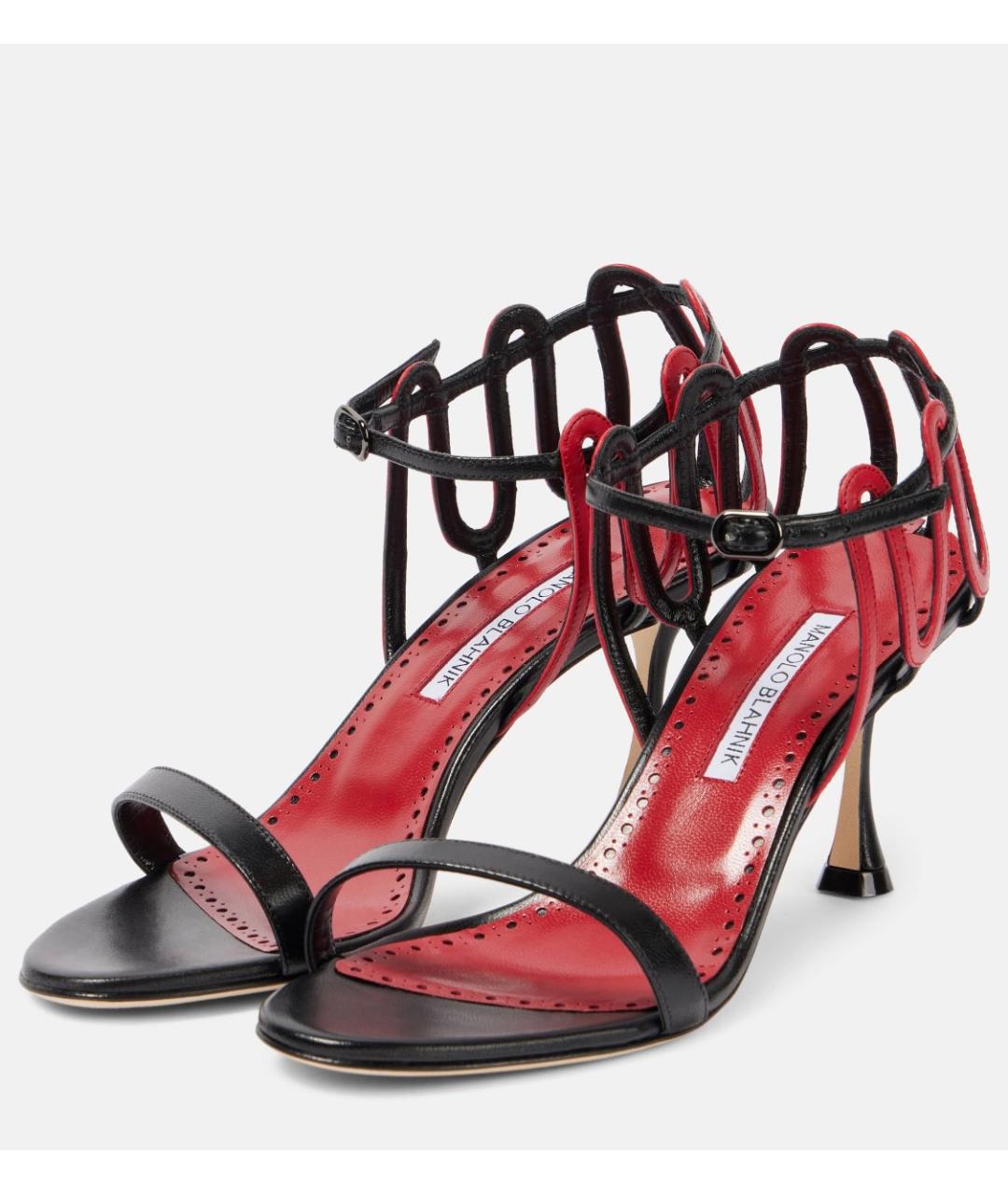 MANOLO BLAHNIK Черные кожаные босоножки, фото 3