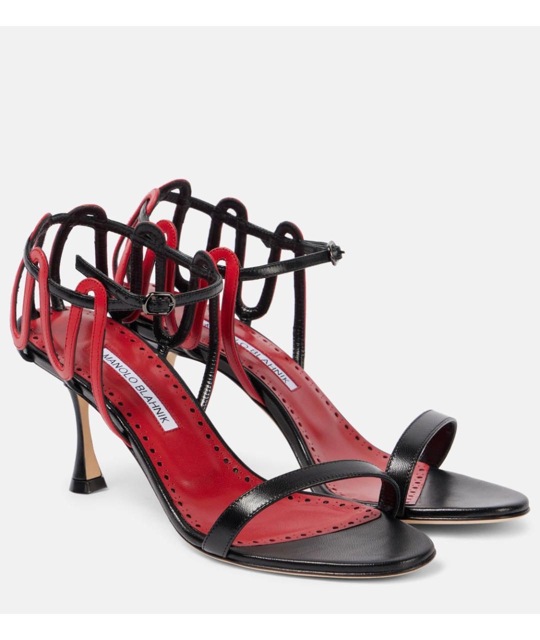 MANOLO BLAHNIK Черные кожаные босоножки, фото 2