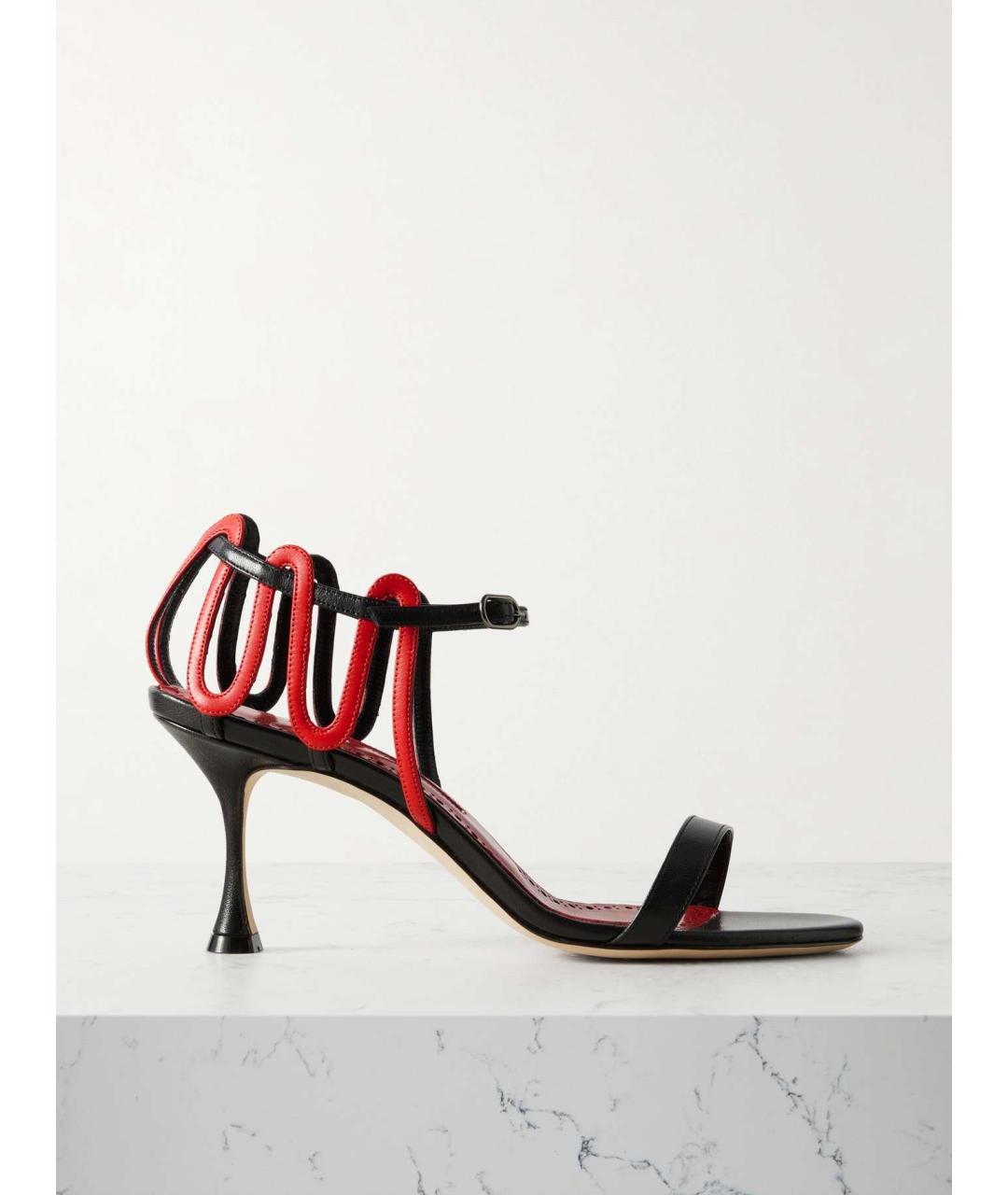 MANOLO BLAHNIK Черные кожаные босоножки, фото 8