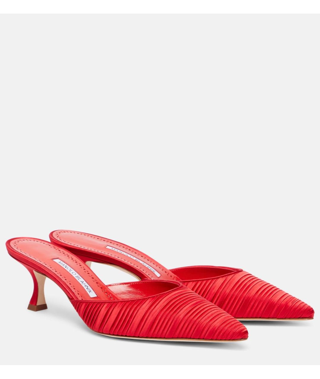 MANOLO BLAHNIK Красные текстильные мюли, фото 2