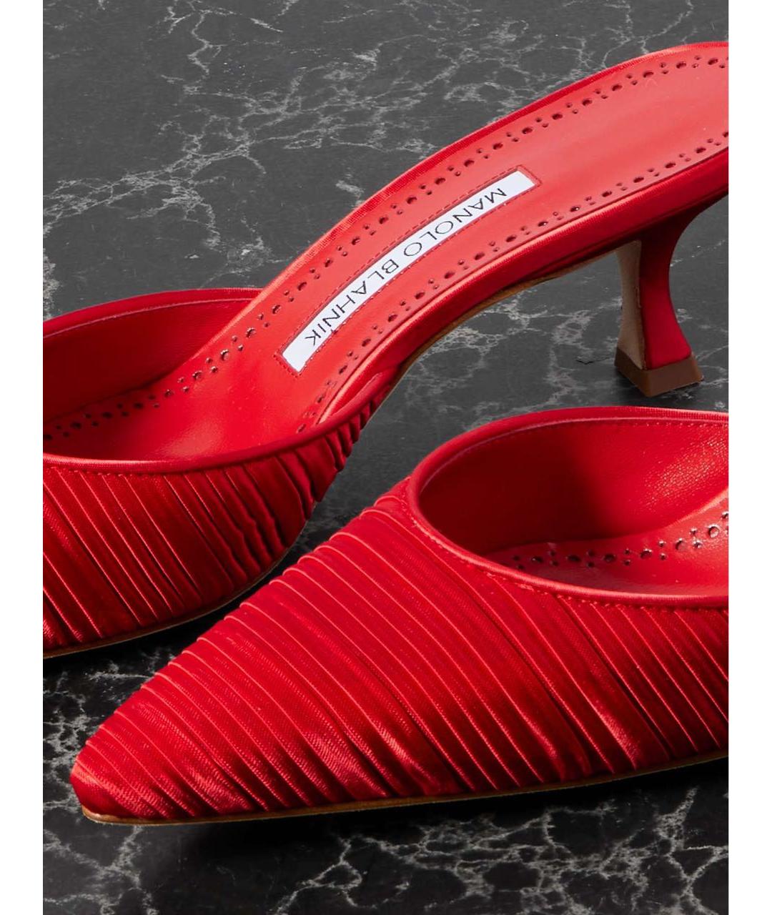 MANOLO BLAHNIK Красные текстильные мюли, фото 7