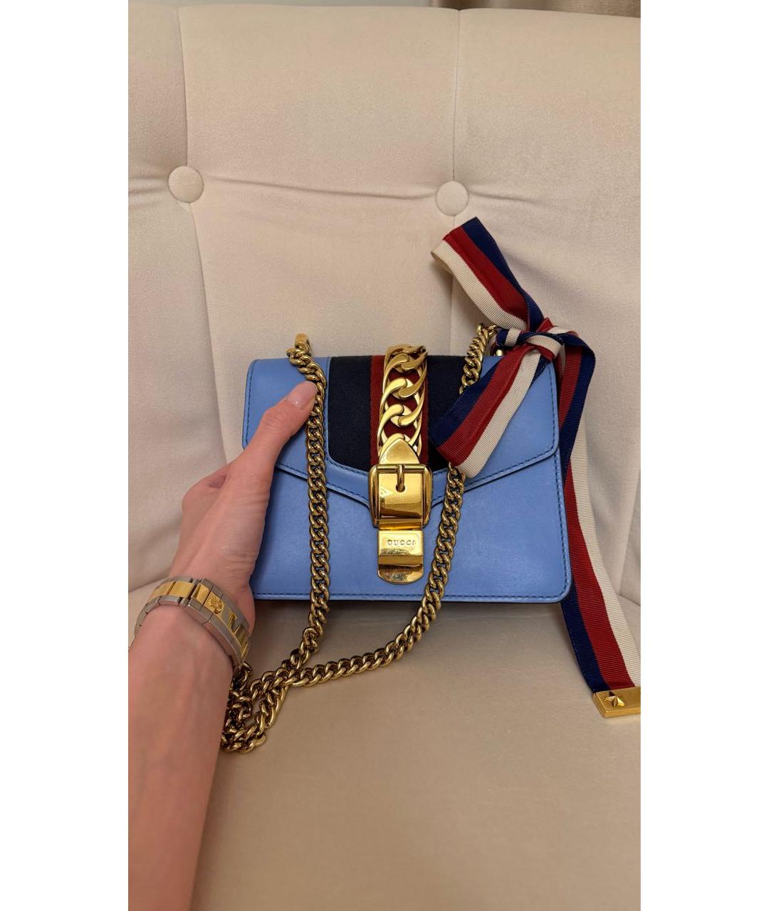 GUCCI Голубая кожаная сумка через плечо, фото 3