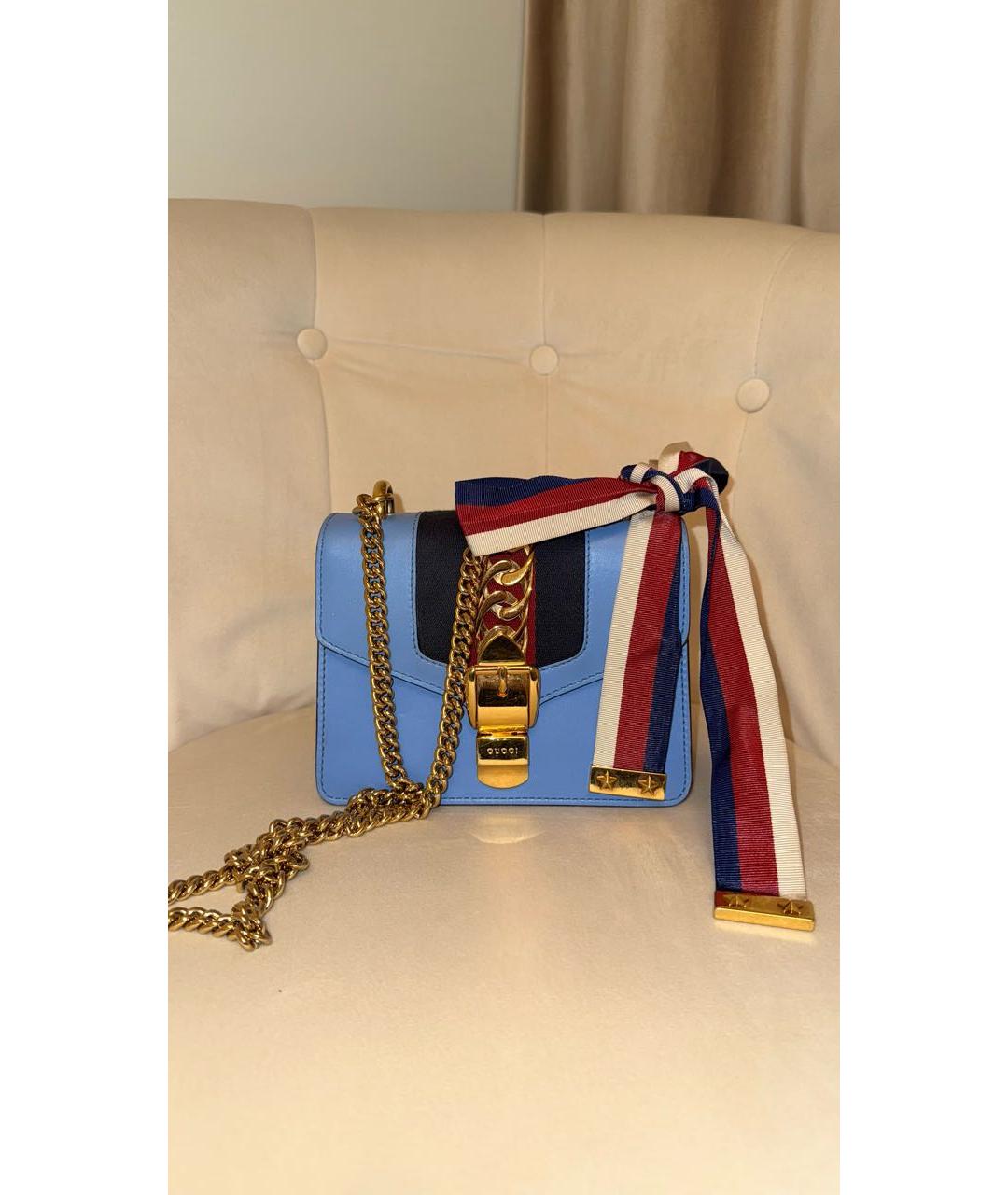 GUCCI Голубая кожаная сумка через плечо, фото 5