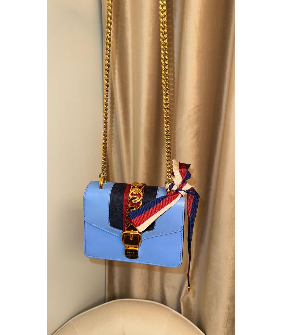 GUCCI Голубая кожаная сумка через плечо, фото 4