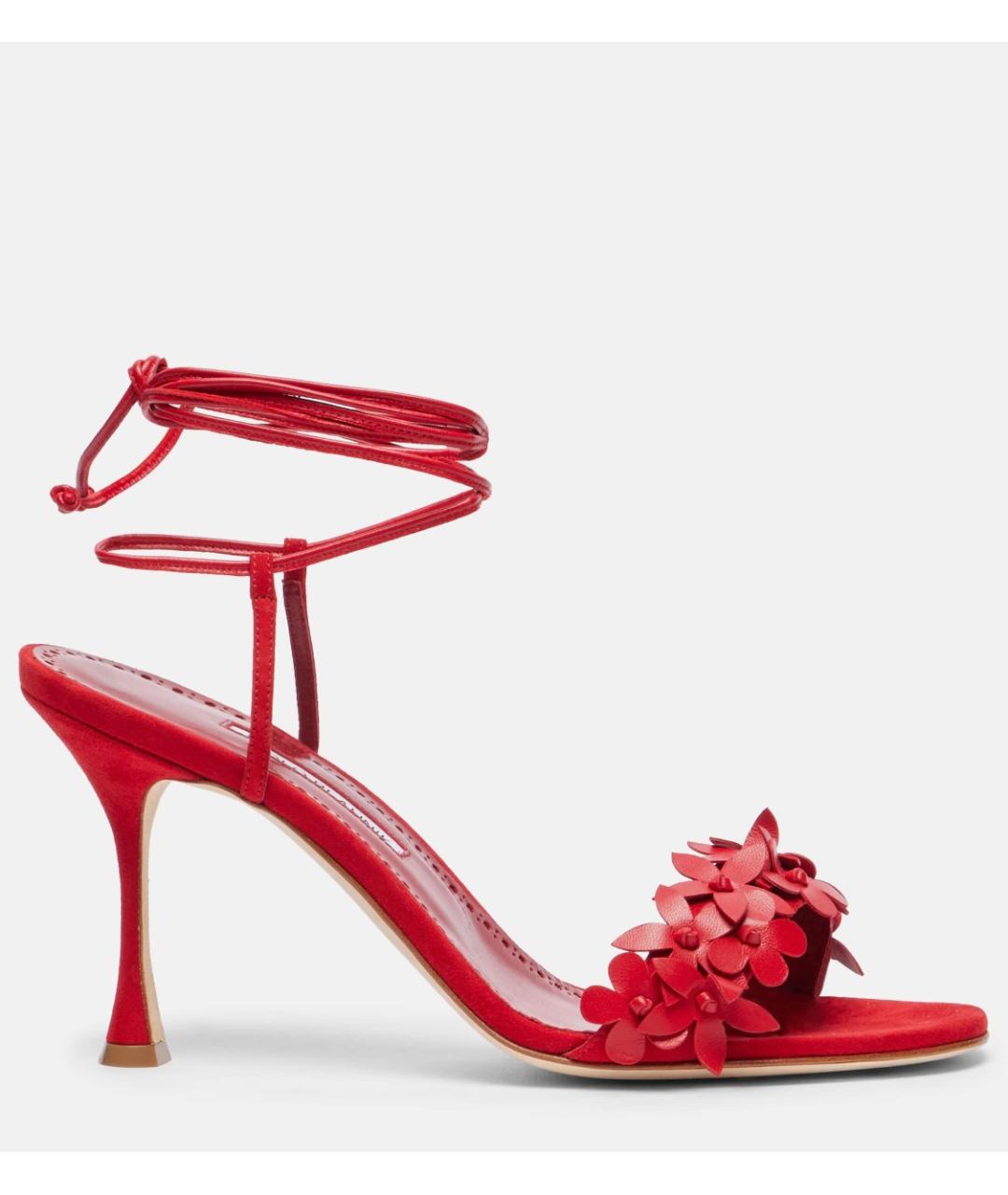 MANOLO BLAHNIK Красные кожаные босоножки, фото 6