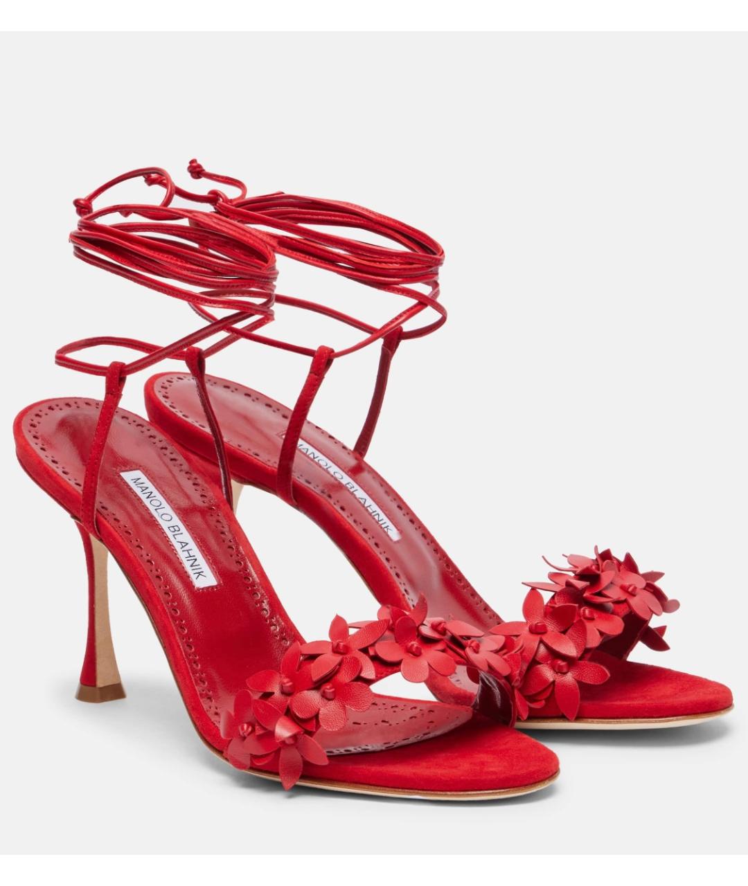 MANOLO BLAHNIK Красные кожаные босоножки, фото 2