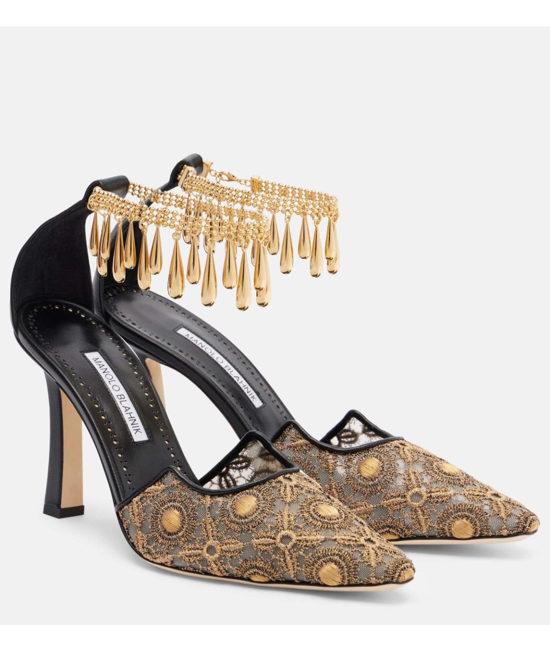 MANOLO BLAHNIK Золотые текстильные туфли, фото 3