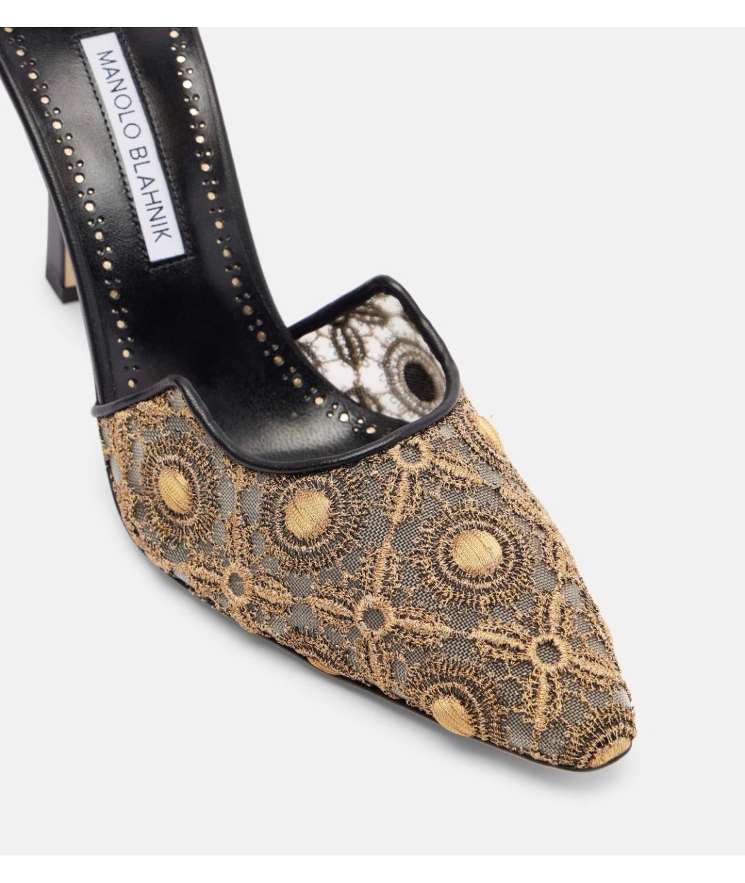 MANOLO BLAHNIK Золотые текстильные туфли, фото 5