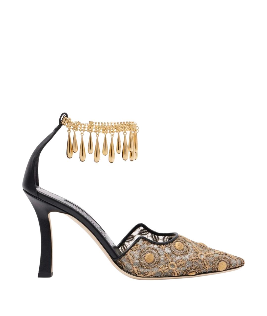 MANOLO BLAHNIK Золотые текстильные туфли, фото 1