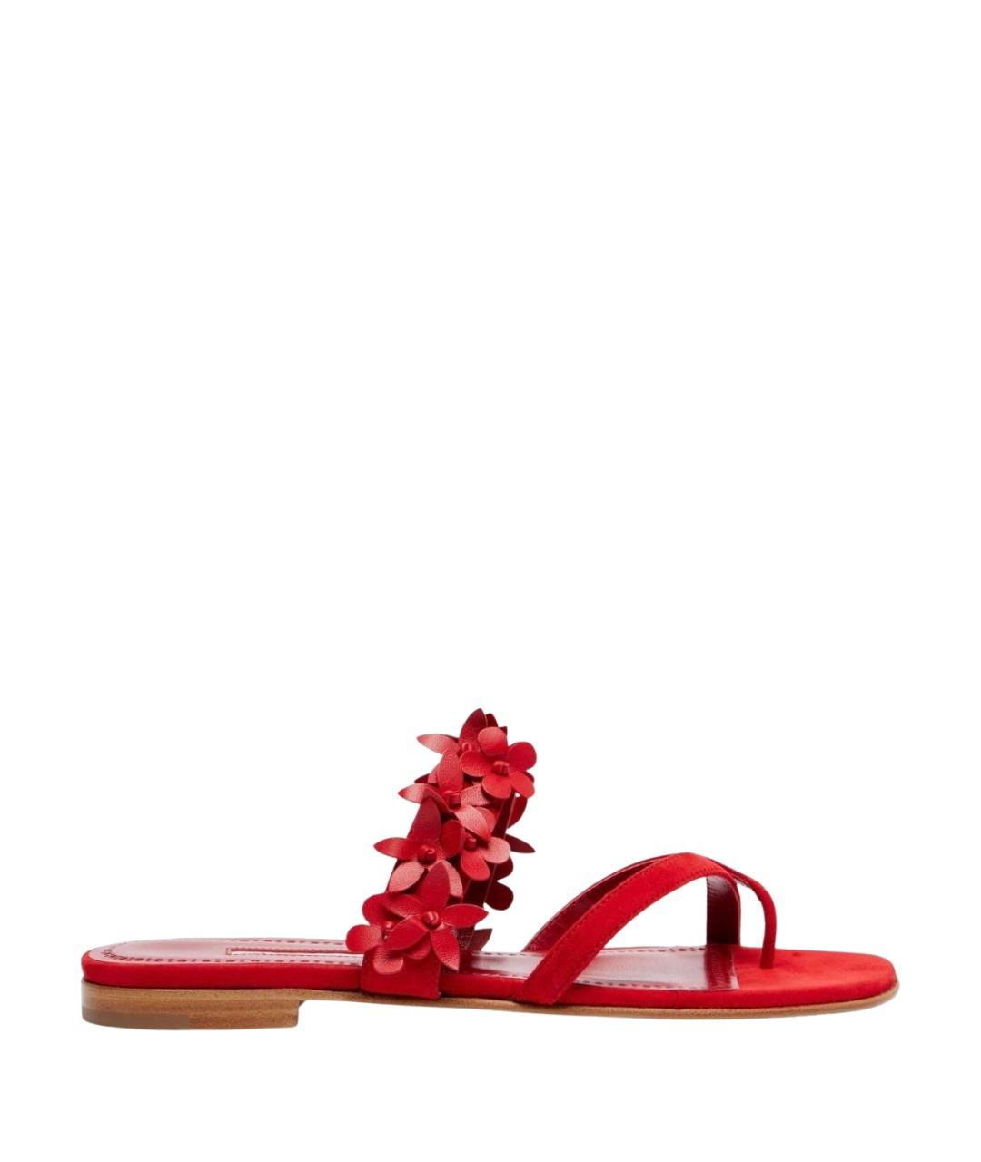 MANOLO BLAHNIK Красные замшевые сандалии, фото 1