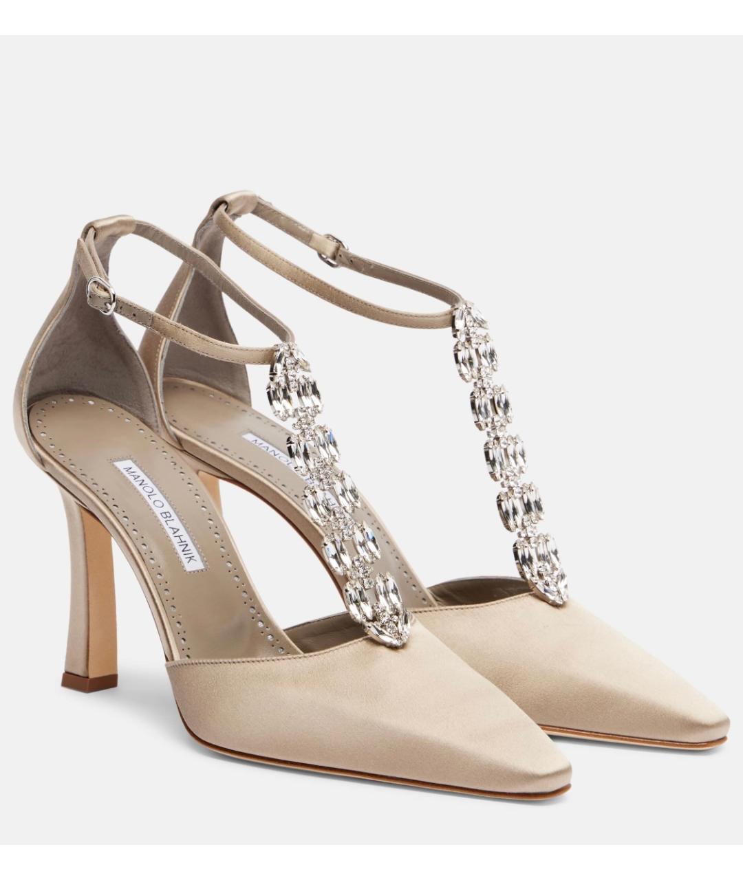 MANOLO BLAHNIK Бежевые текстильные туфли, фото 2