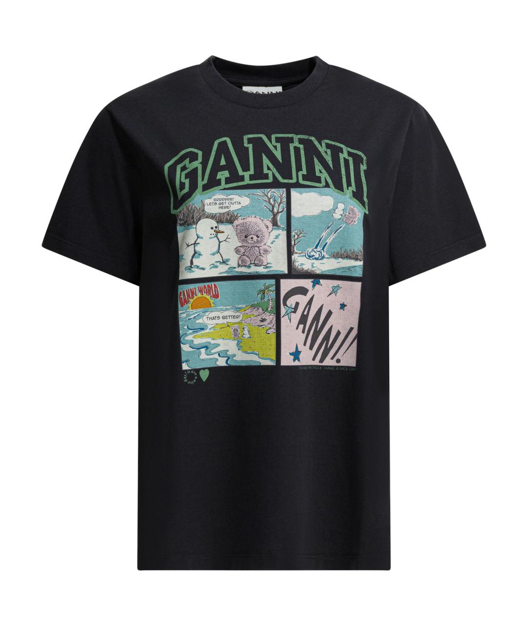GANNI Черная хлопковая футболка, фото 1