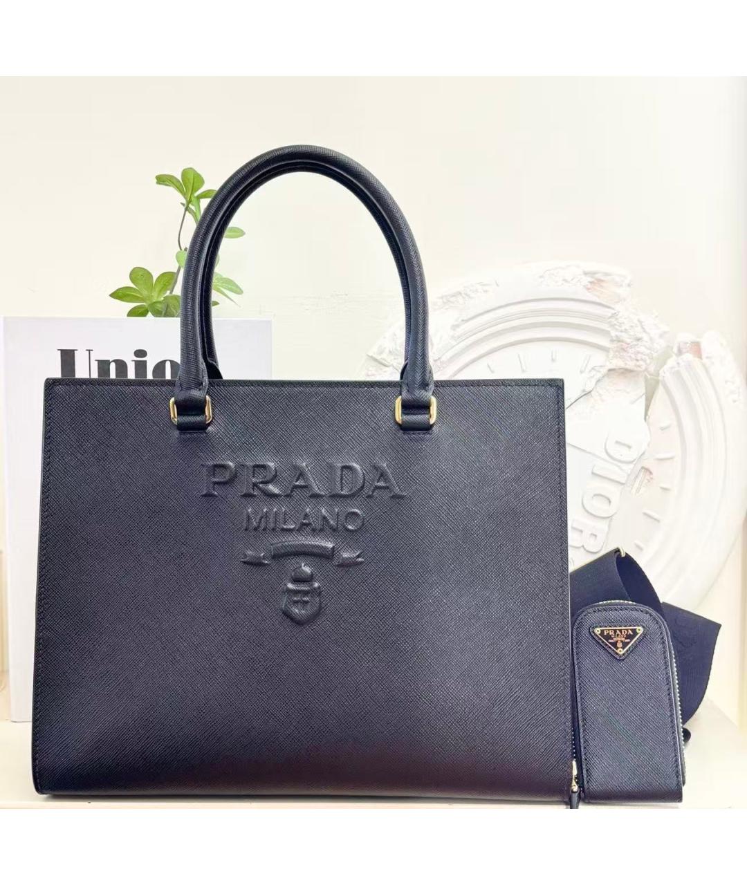 PRADA Черная кожаная сумка тоут, фото 3