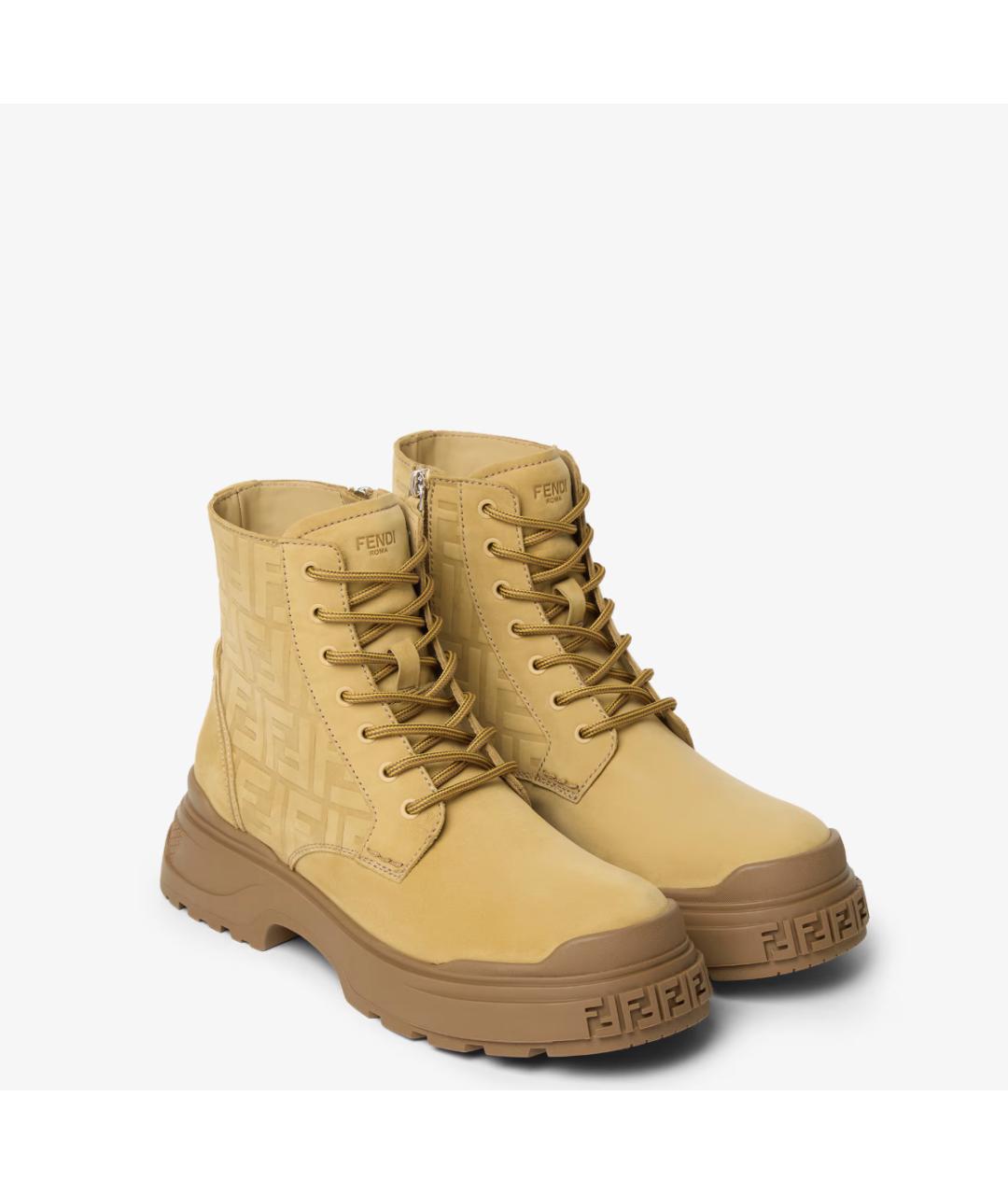 FENDI Горчичные нубуковые высокие ботинки, фото 4