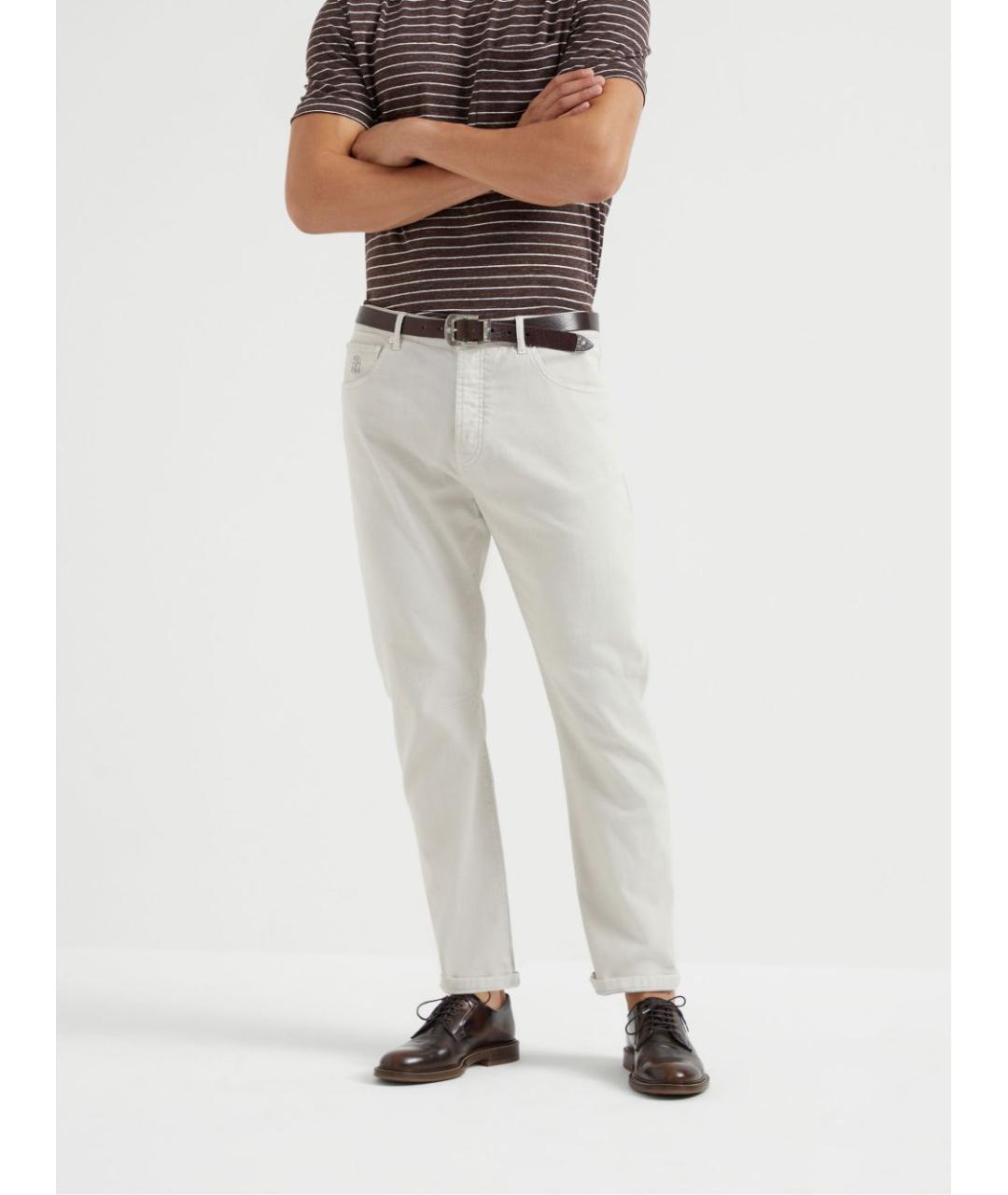 BRUNELLO CUCINELLI Белые хлопковые повседневные брюки, фото 3