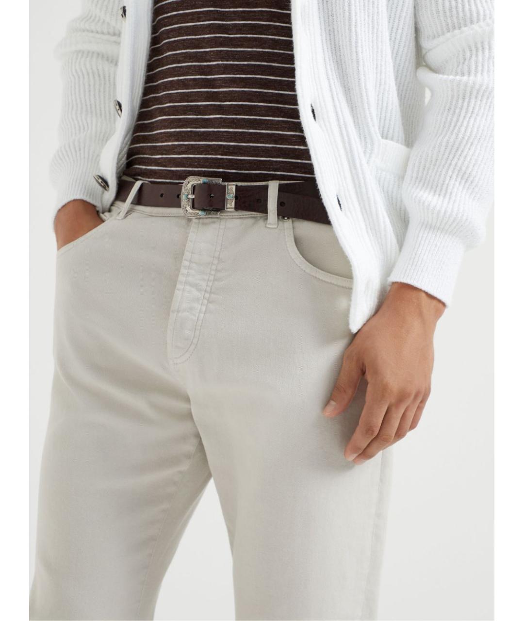 BRUNELLO CUCINELLI Белые хлопковые повседневные брюки, фото 2