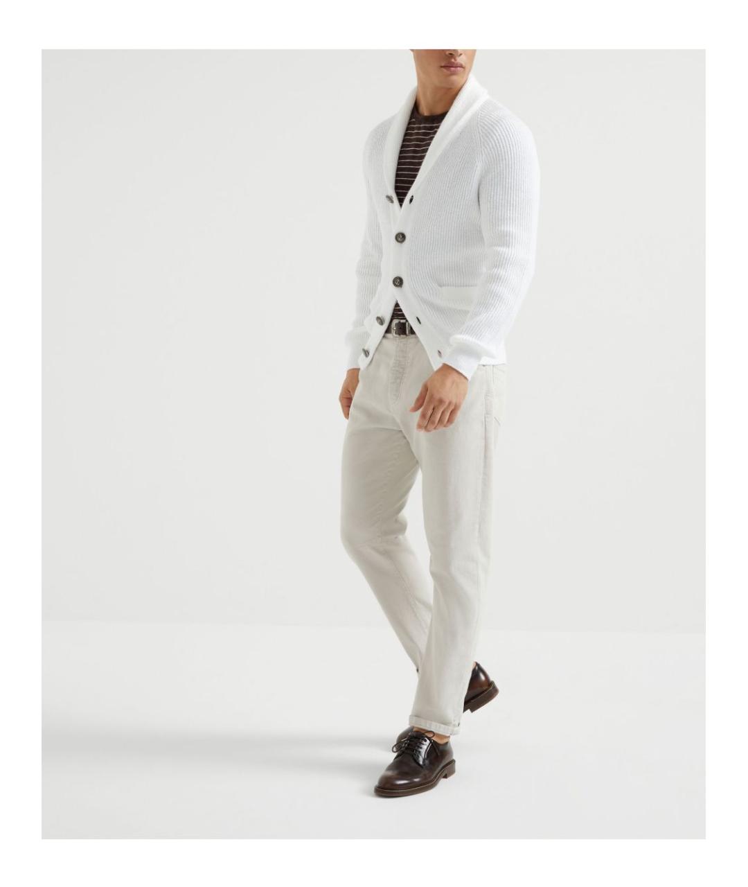 BRUNELLO CUCINELLI Белые хлопковые повседневные брюки, фото 5