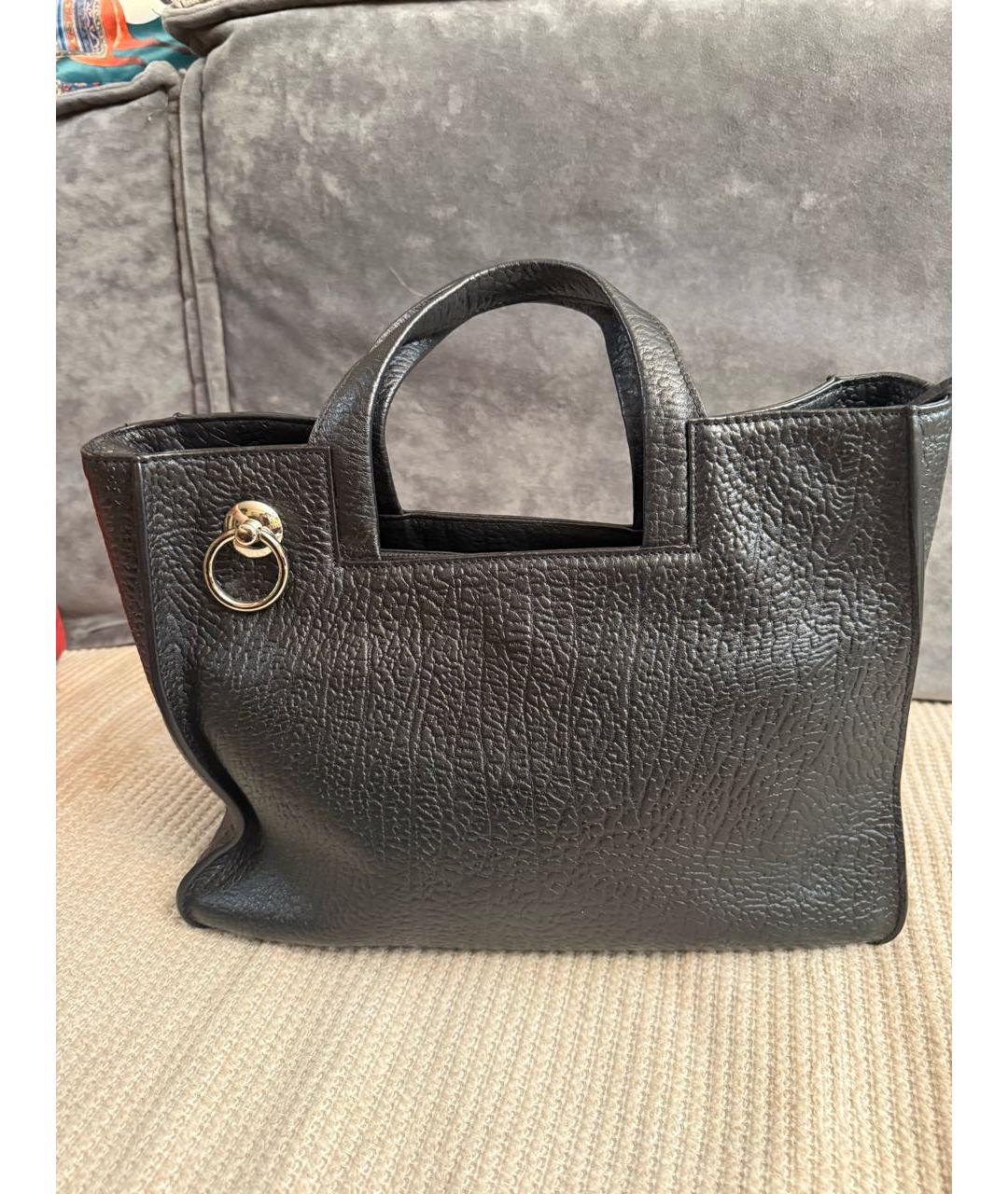 FERRAGAMO Черная кожаная сумка тоут, фото 3