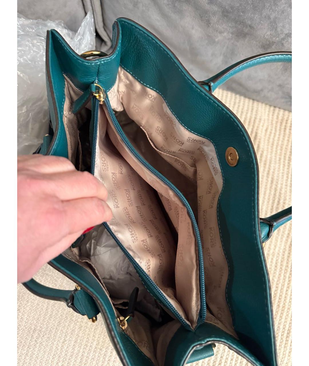 MICHAEL KORS Зеленая кожаная сумка с короткими ручками, фото 4