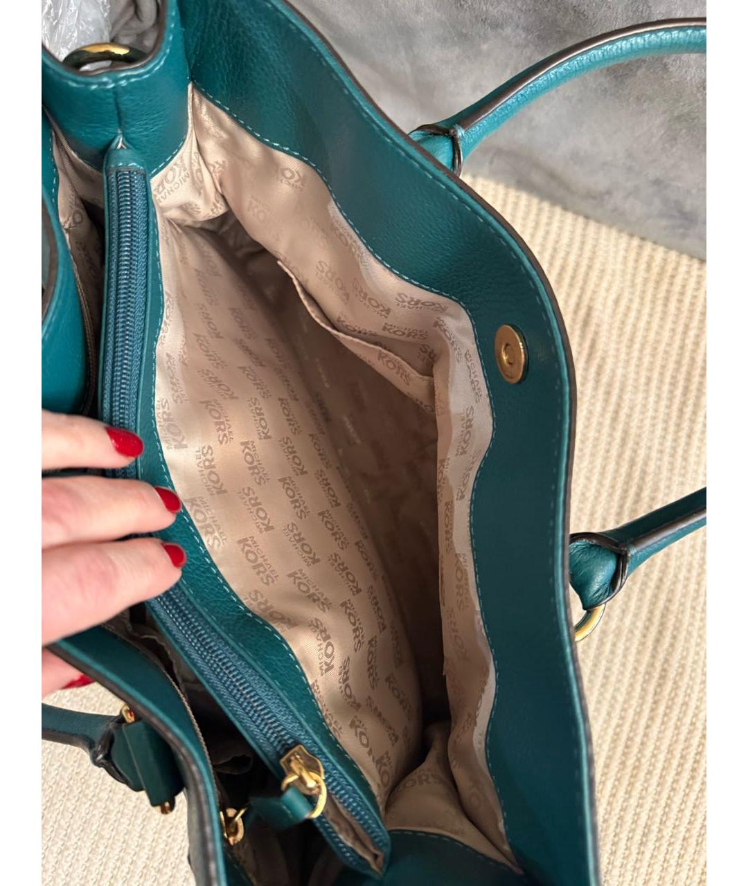 MICHAEL KORS Зеленая кожаная сумка с короткими ручками, фото 6