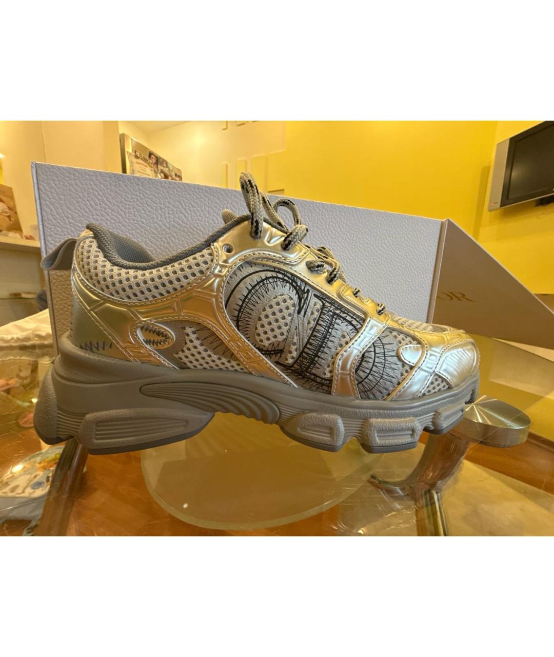 CHRISTIAN DIOR Серебряные текстильные кроссовки, фото 5