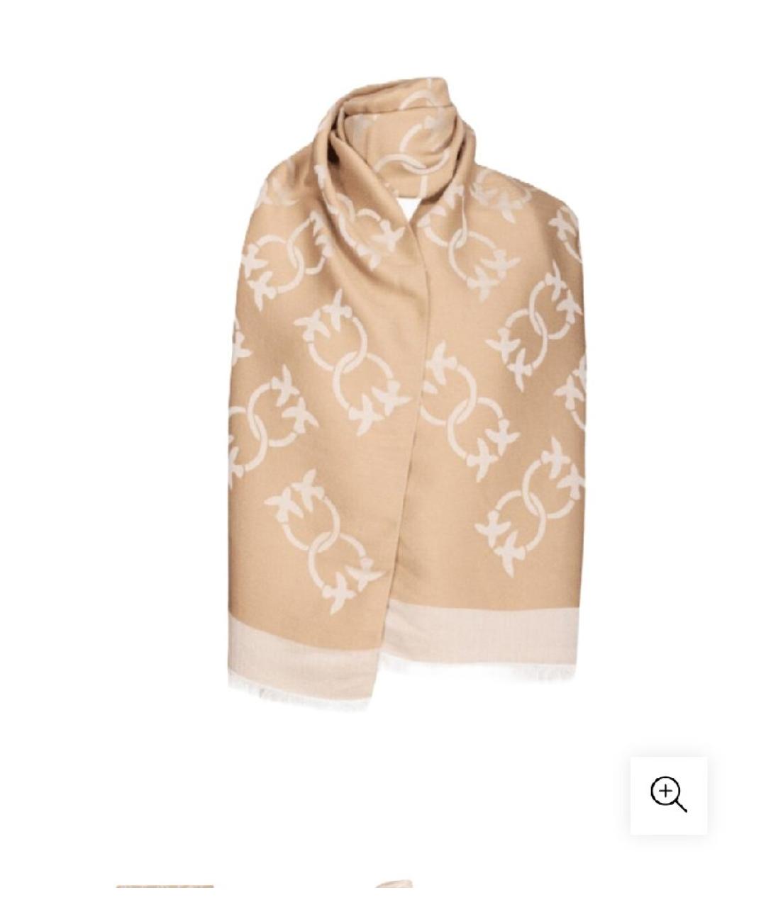 PINKO Бежевый шерстяной шарф, фото 5