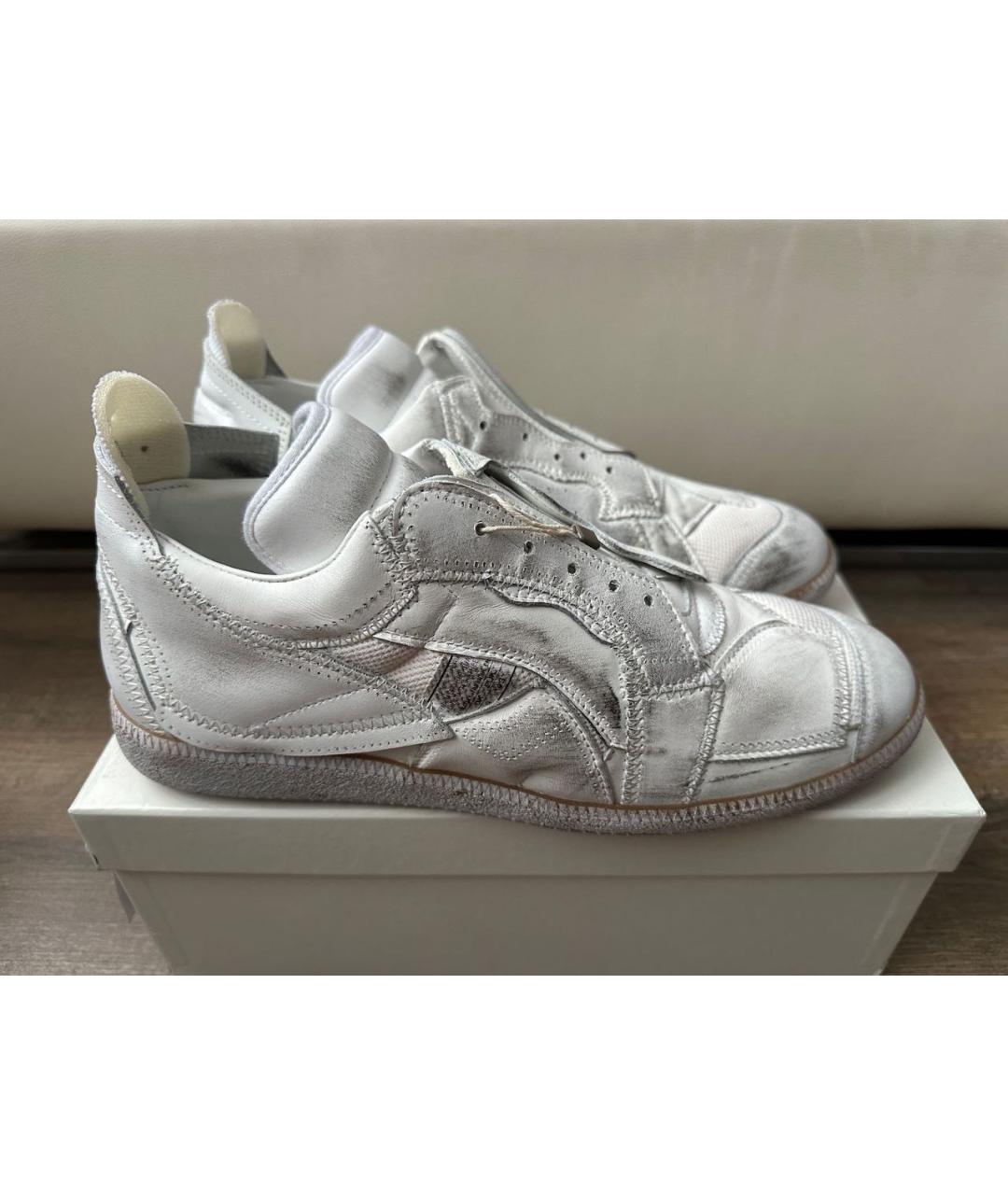 MAISON MARGIELA Белые кожаные низкие кроссовки / кеды, фото 8