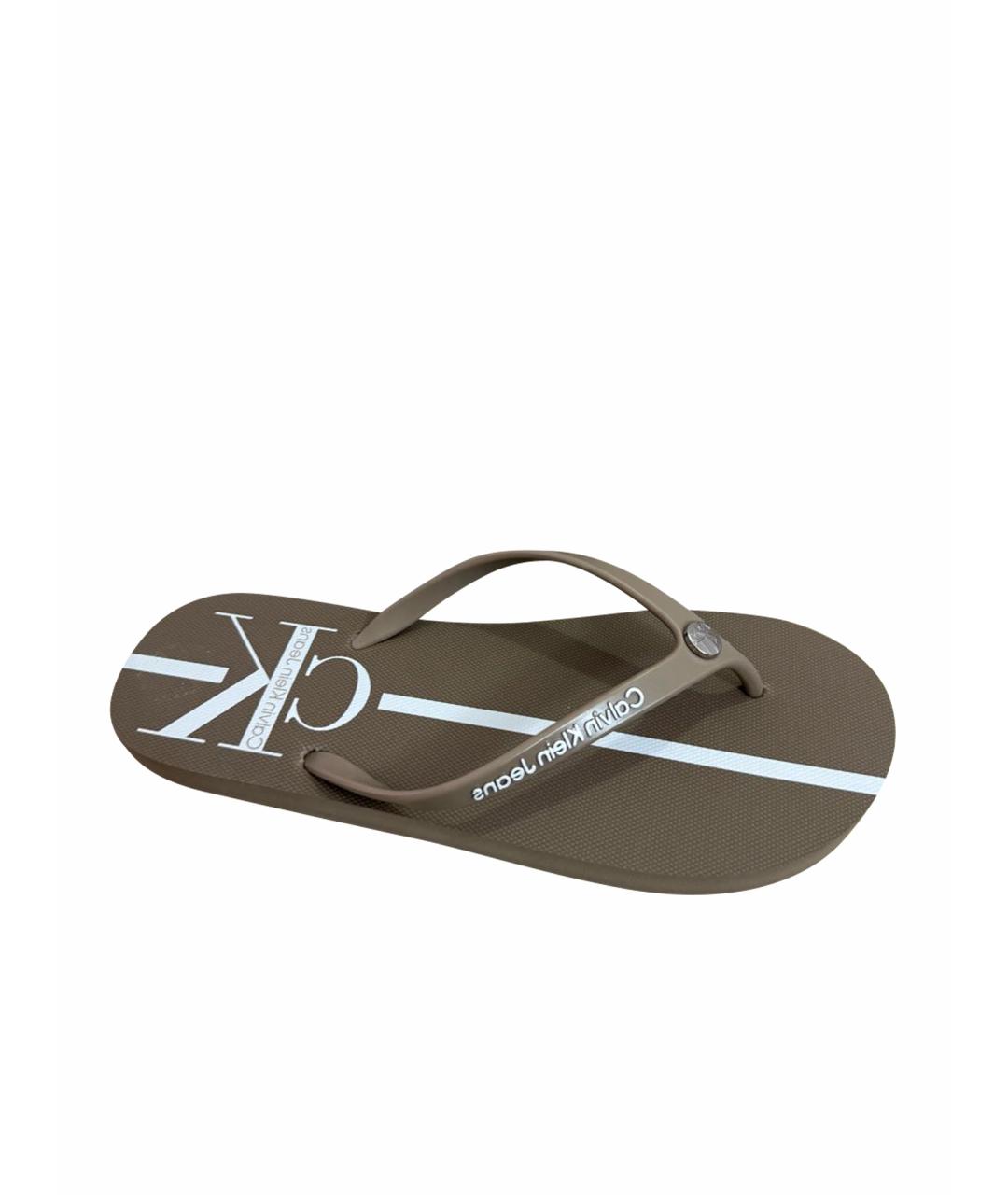 CALVIN KLEIN Коричневые резиновые шлепанцы, фото 1