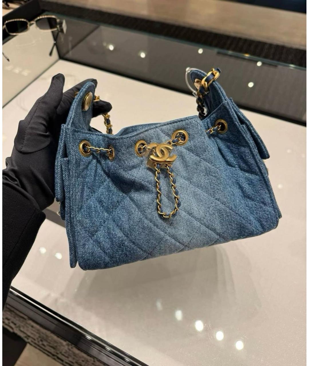 CHANEL Голубая деним сумка тоут, фото 4